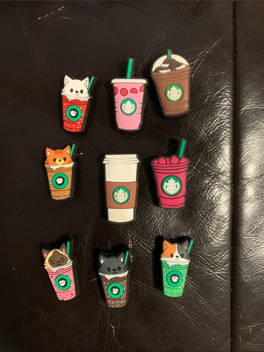 Cute Cat Coffee Cup Pins - Assorted Pink, w Green, Red, Brown, White
